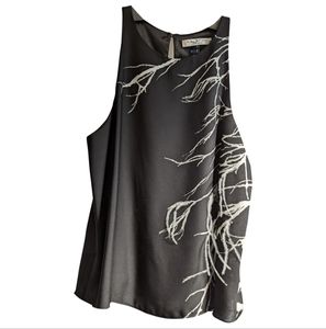 Halston Heritage black contrast feather sleeveless top size 2